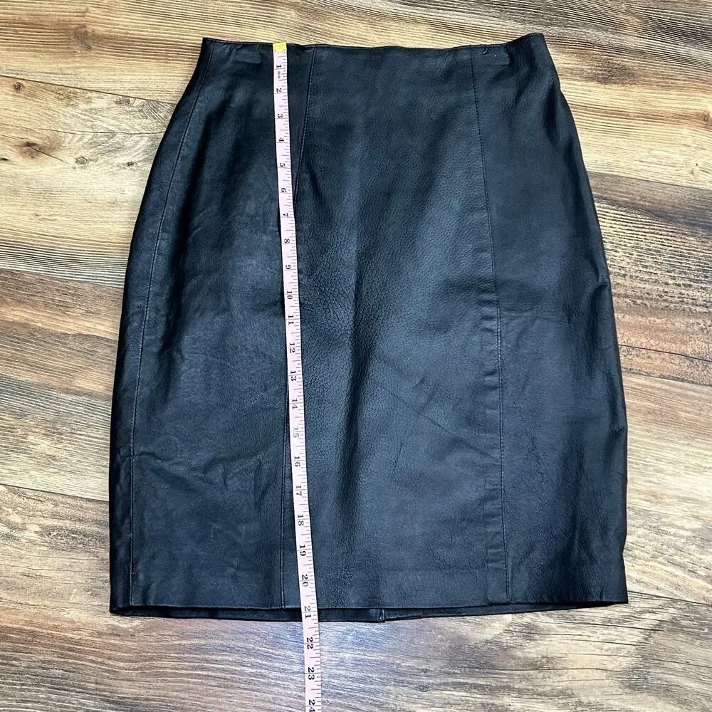 Vintage Black Leather Pencil Skirt 1980s 80s Rock Chic Office Siren Dark